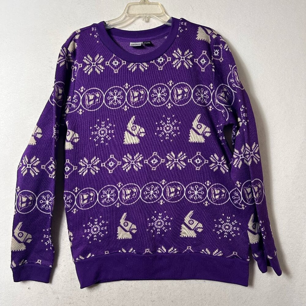 Fortnite Ugly Christmas Sweater Men Size 2XL Purple Llama Loot Crate Crew‎ Neck
